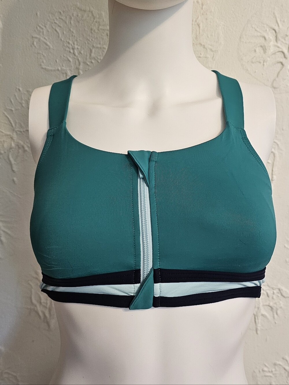 Lands' End Bikini Top Island Emerald Zipper Racerback Women's Swim Size